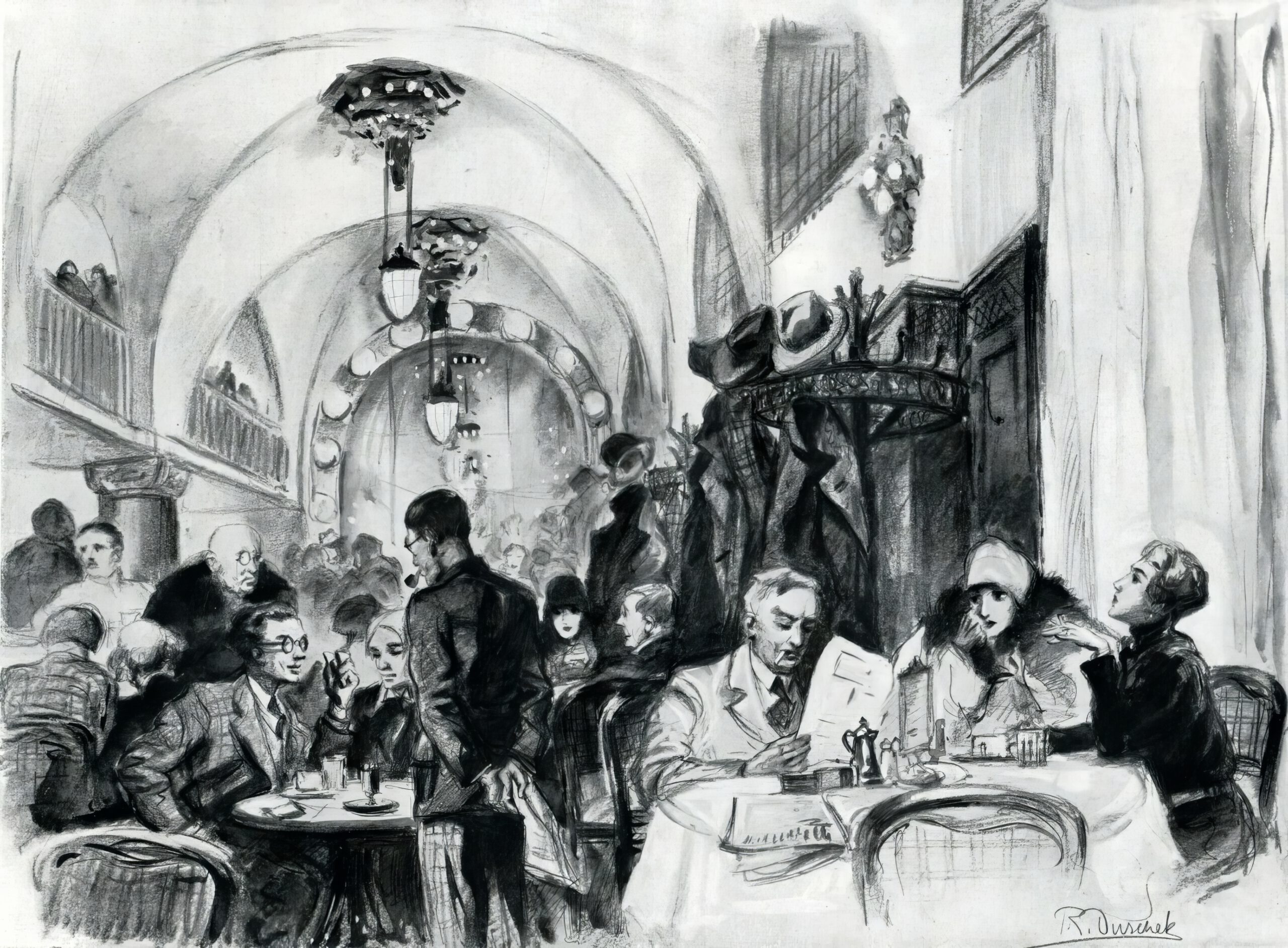 Im Romanischen Café von Richard Duschek, 1929 Illustrirte Zeitung, Leipzig