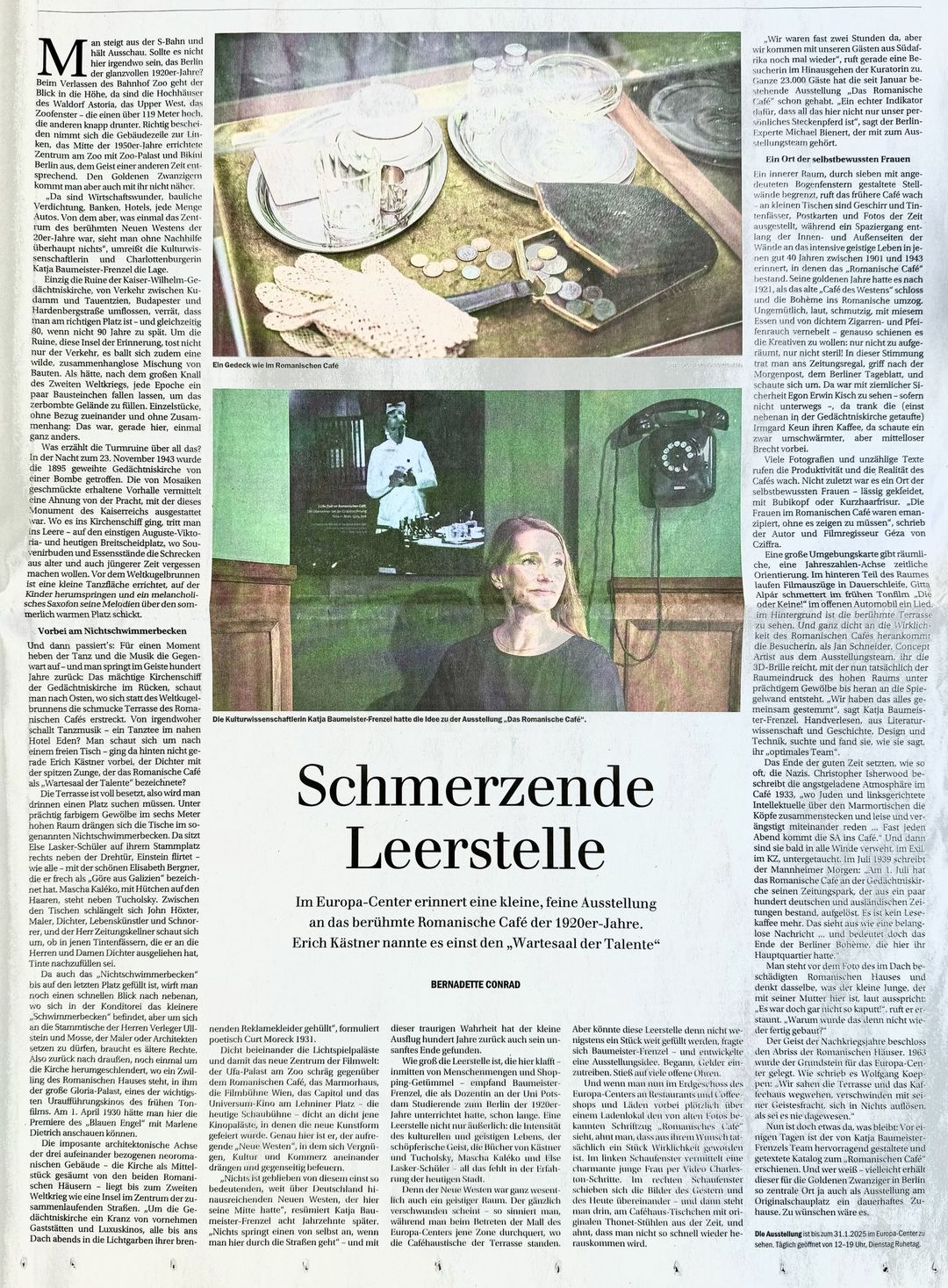 Artikel vom 5. September aus der Berliner Zeitung – „Schmerzende Leerstelle“ von Bernadette Conrad